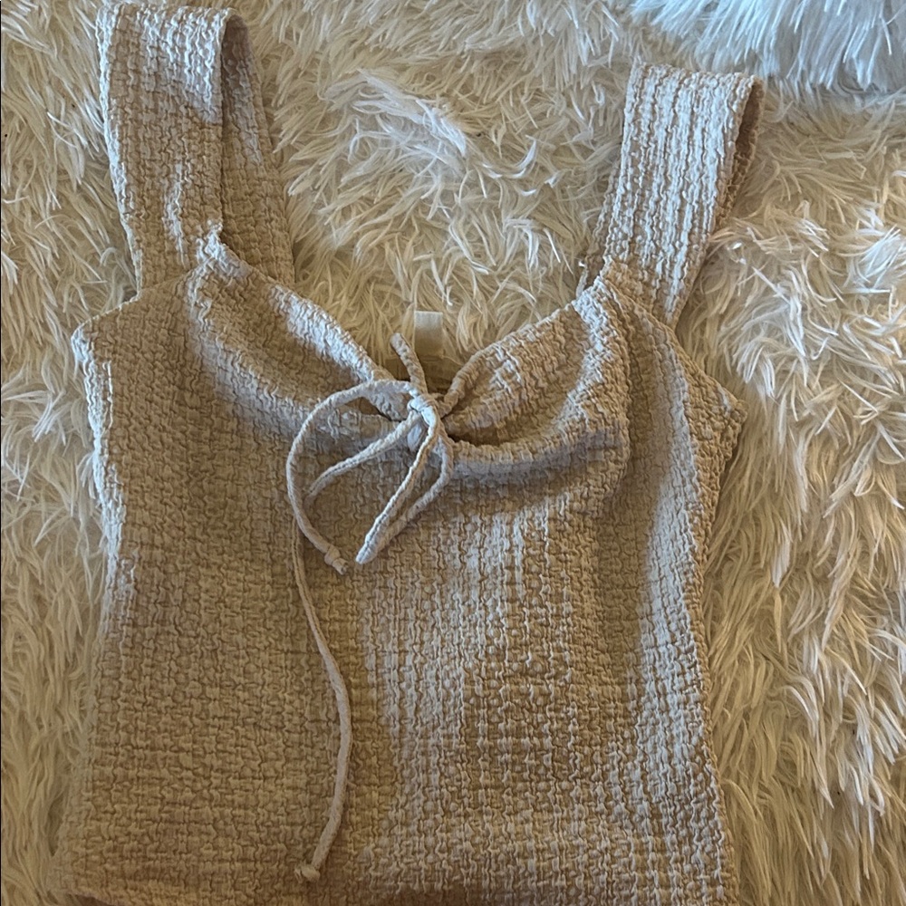 See You Monday Textured Beige Tank Top